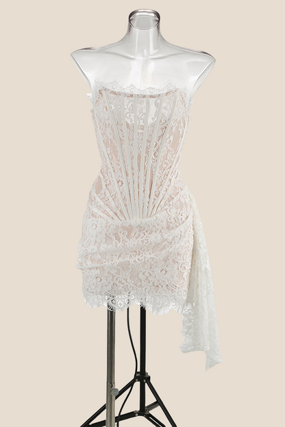 Light Purple Tight Lace Short Dress with Train
