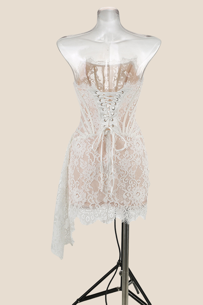 Light Purple Tight Lace Short Dress with Train