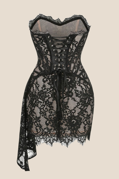 Ivory Tight Lace Short Dress with Train