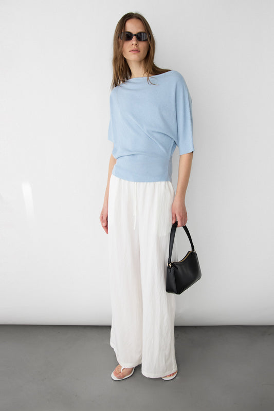 TEXTURED BOAT NECK DROP SLEEVE KNIT PULLOVER