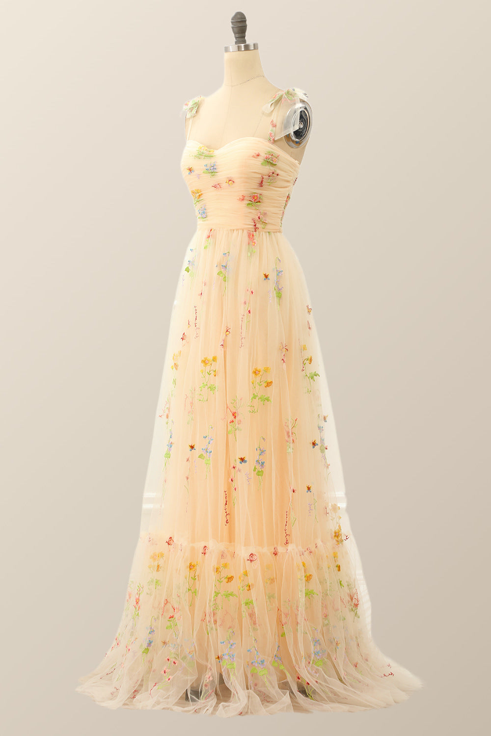 Blue A-line Embroidered Long Formal Gown