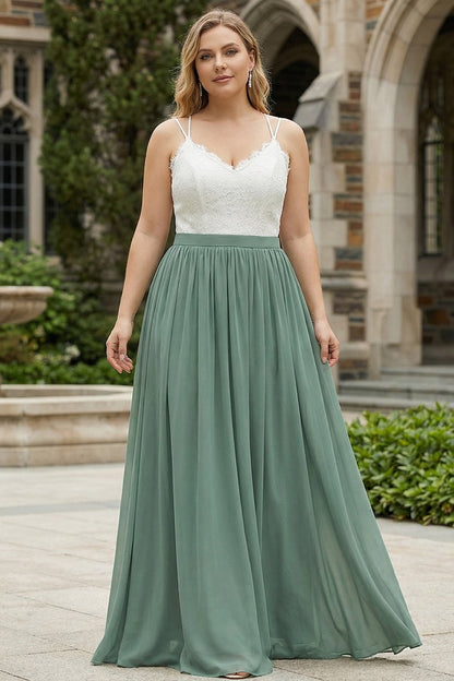 Eucalyptus Open Back Boho Chiffon Long Bridesmaid Dress with Lace