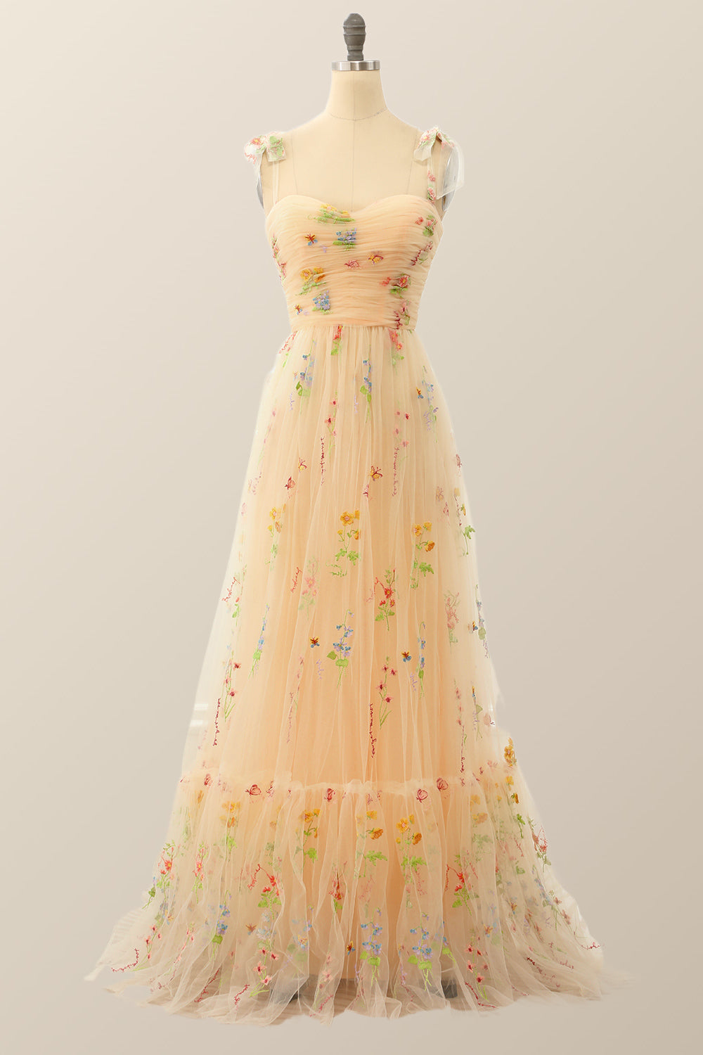 Black A-line Embroidered Long Formal Gown
