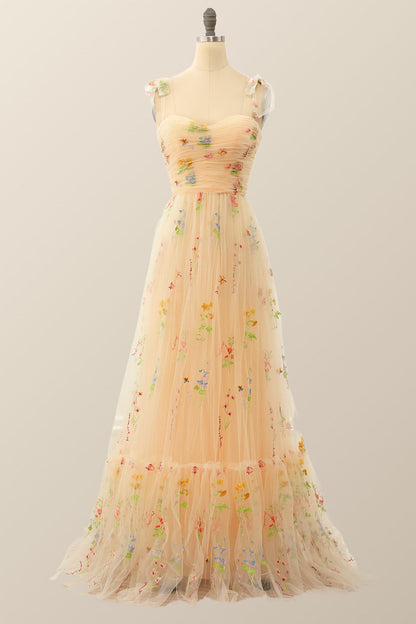 Black A-line Embroidered Long Formal Gown