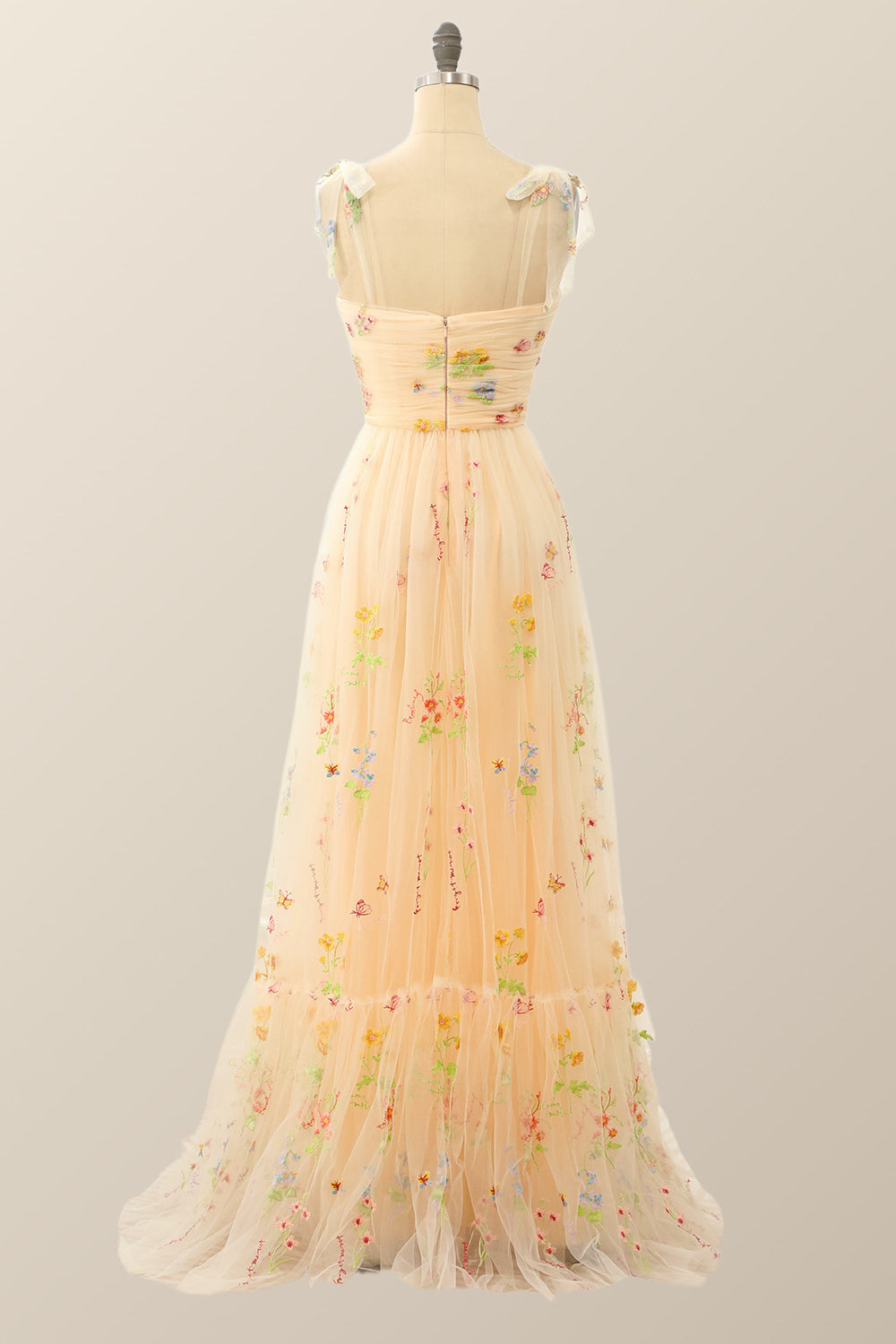 Blue A-line Embroidered Long Formal Gown