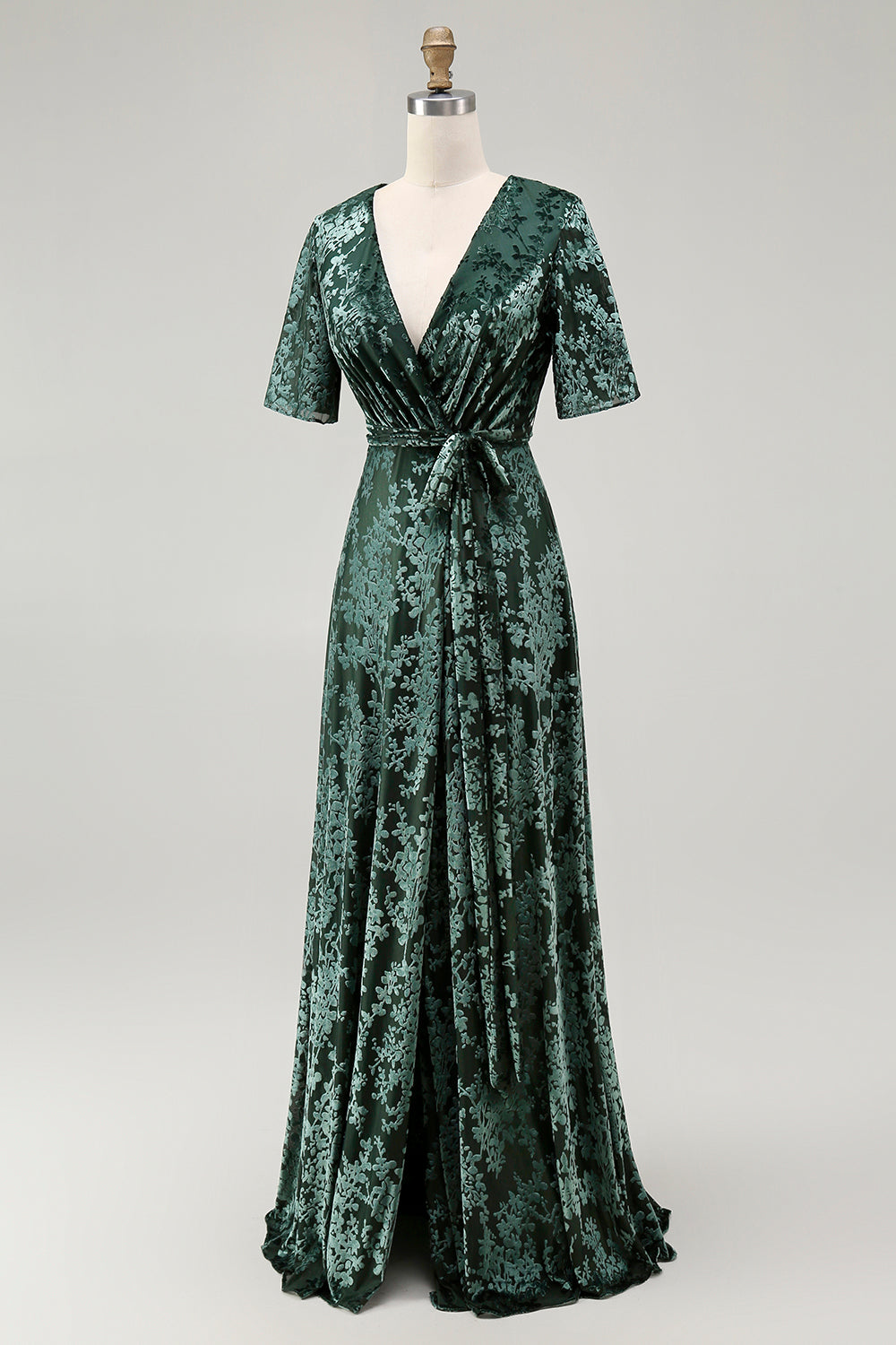 V-Neck Dark Green Mother of Bride Dress with Slit