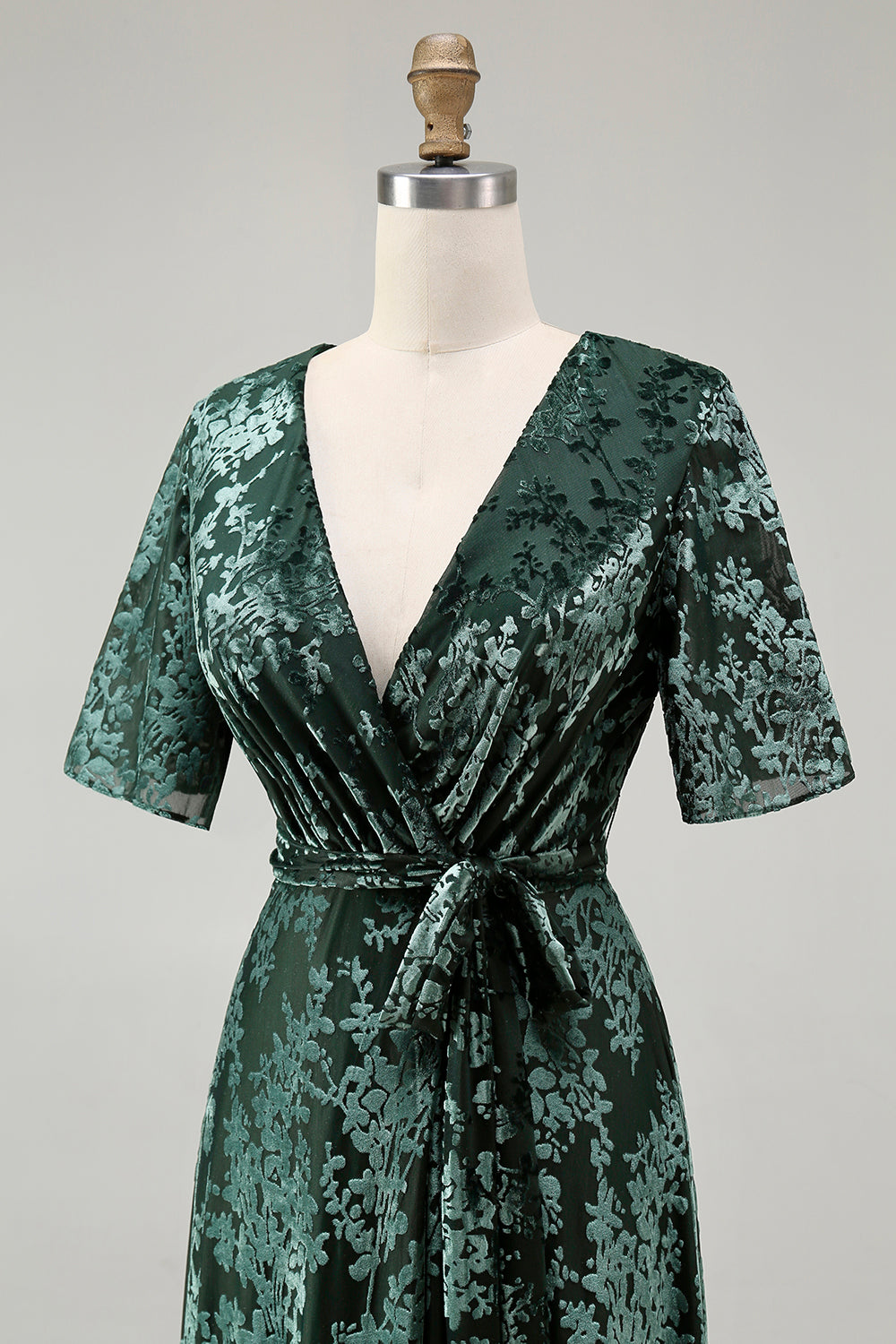 V-Neck Dark Green Mother of Bride Dress with Slit