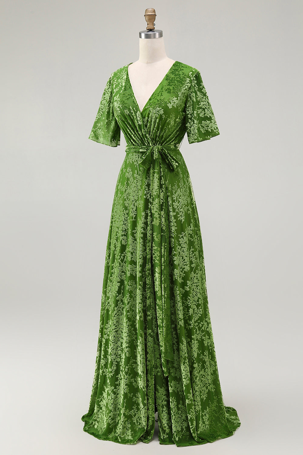 V-Neck Dark Green Mother of Bride Dress with Slit