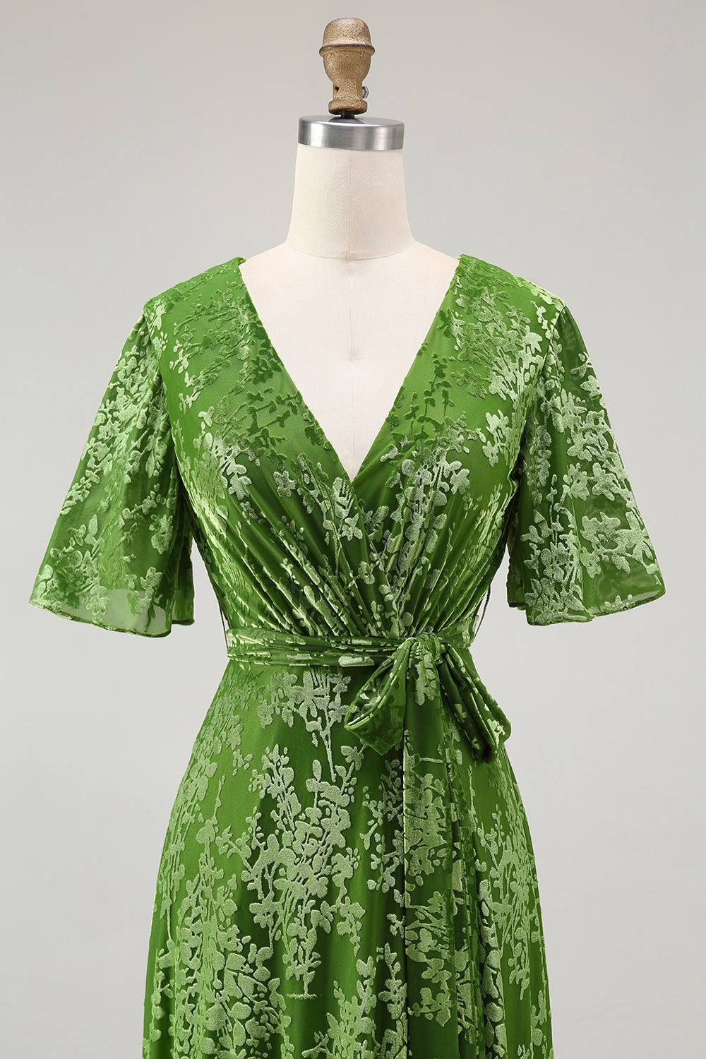 V-Neck Dark Green Mother of Bride Dress with Slit