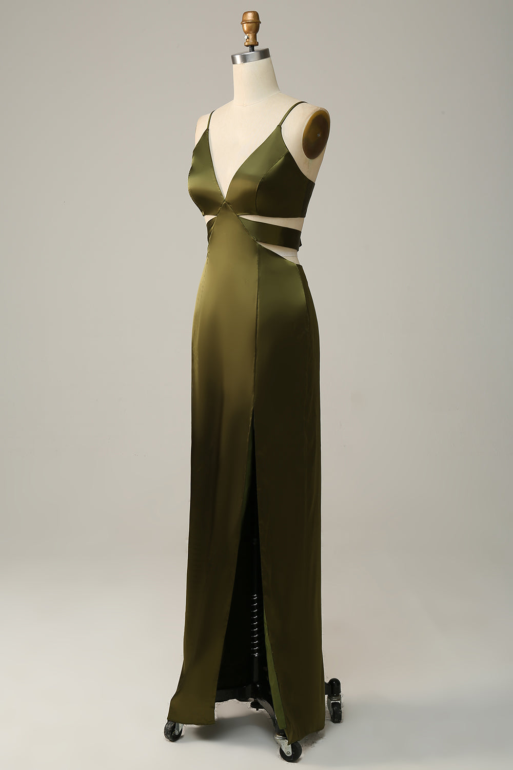 Spaghetti Straps Eucalyptus V neck Bridesmaid Dress
