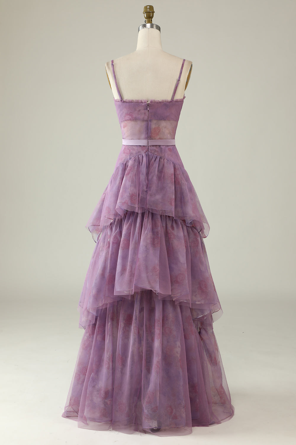 Purple Tulle Spaghetti Straps Corset Bridesmaid Dress