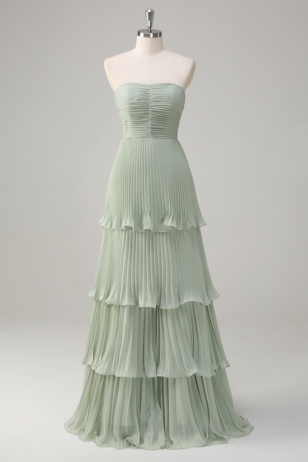 A-Line Sweetheart Lilac Tiered Chiffon Long Bridesmaid Dress with Pleated