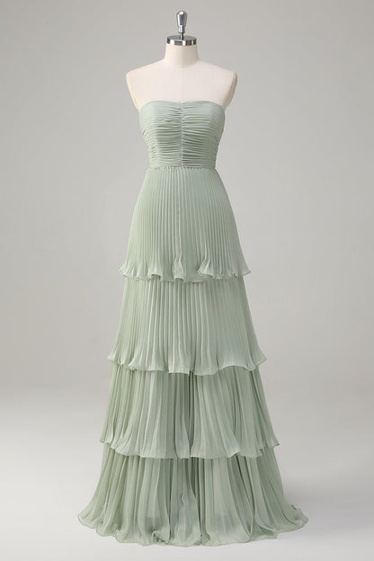 A-Line Sweetheart Lilac Tiered Chiffon Long Bridesmaid Dress with Pleated