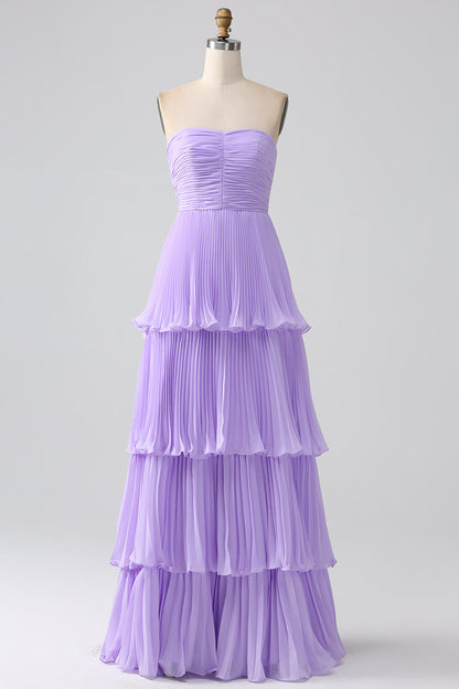 Strapless Sky Blue Prom Dress with Pleated