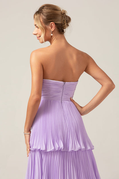 Sky Blue Sweetheart Pleated Tiered Long Bridesmaid Dress