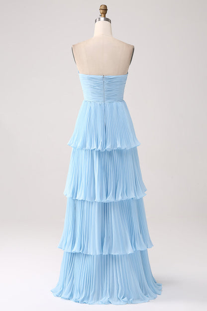 A-Line Sweetheart Lilac Tiered Chiffon Long Bridesmaid Dress with Pleated