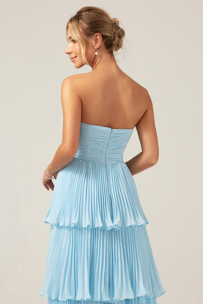 A-Line Sweetheart Tiered Chiffon Long Lilac Bridesmaid Dress with Pleated