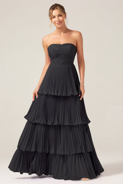 Strapless Sky Blue Prom Dress with Pleated