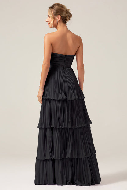 Sky Blue Sweetheart Pleated Tiered Long Bridesmaid Dress