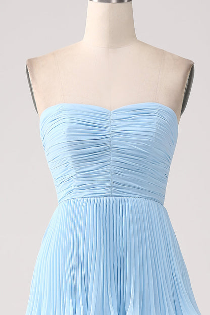 A-Line Sweetheart Lilac Tiered Chiffon Long Bridesmaid Dress with Pleated