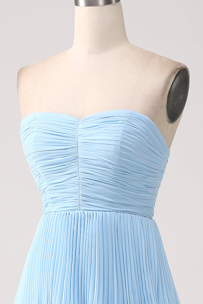A-Line Sweetheart Lilac Tiered Chiffon Long Bridesmaid Dress with Pleated