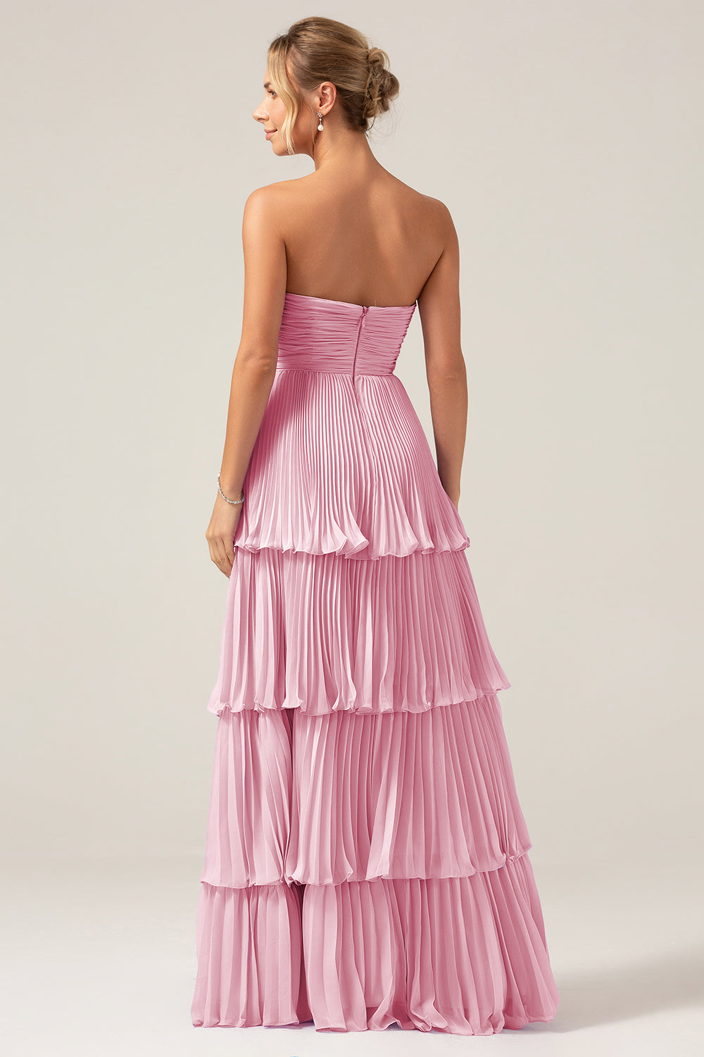 A-Line Sweetheart Tiered Chiffon Long Lilac Bridesmaid Dress with Pleated