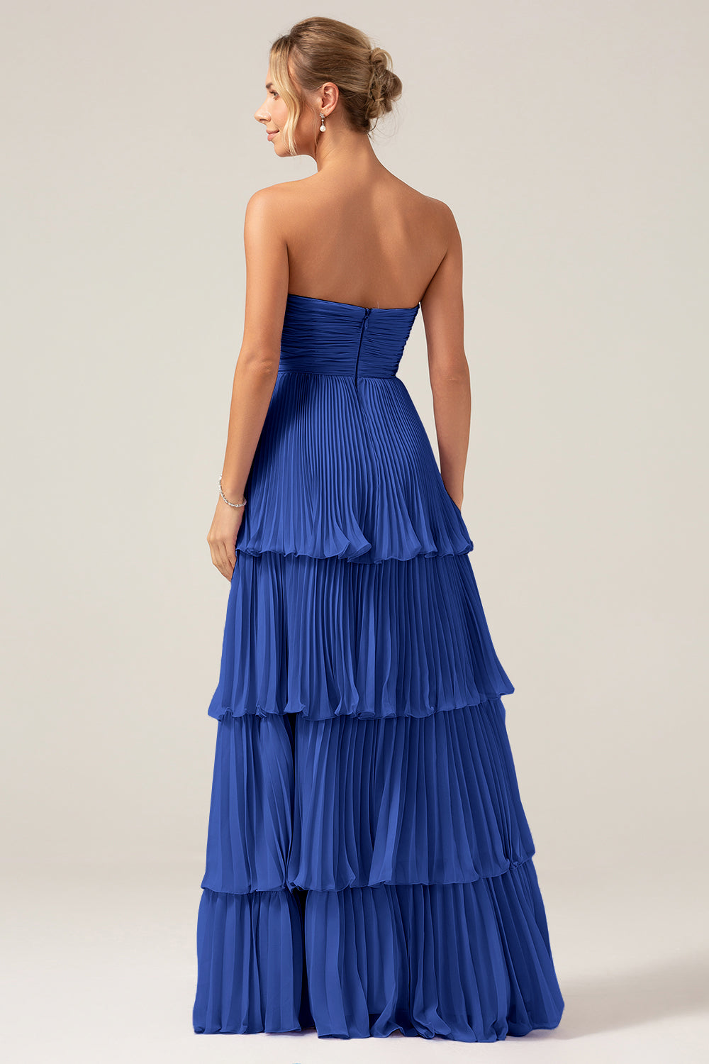 A-Line Sweetheart Tiered Chiffon Long Lilac Bridesmaid Dress with Pleated