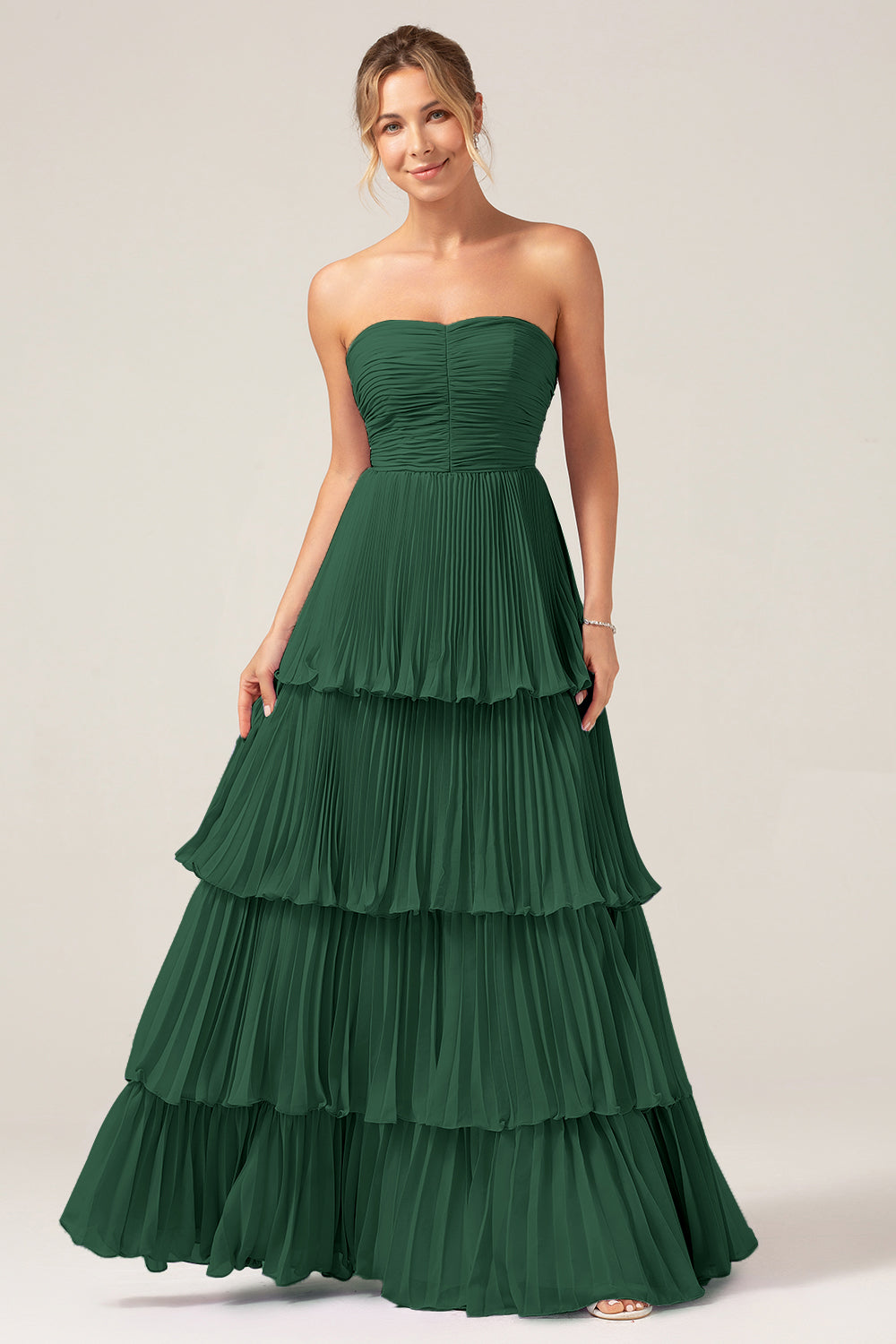 A-Line Sweetheart Tiered Chiffon Long Lilac Bridesmaid Dress with Pleated