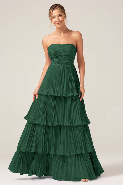 A-Line Sweetheart Tiered Chiffon Long Lilac Bridesmaid Dress with Pleated