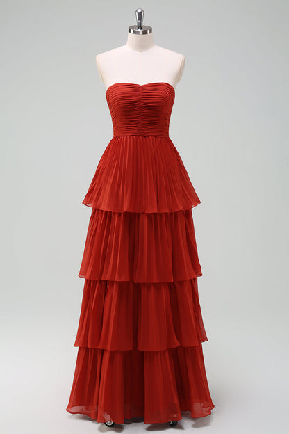 A-Line Sweetheart Lilac Tiered Chiffon Long Bridesmaid Dress with Pleated