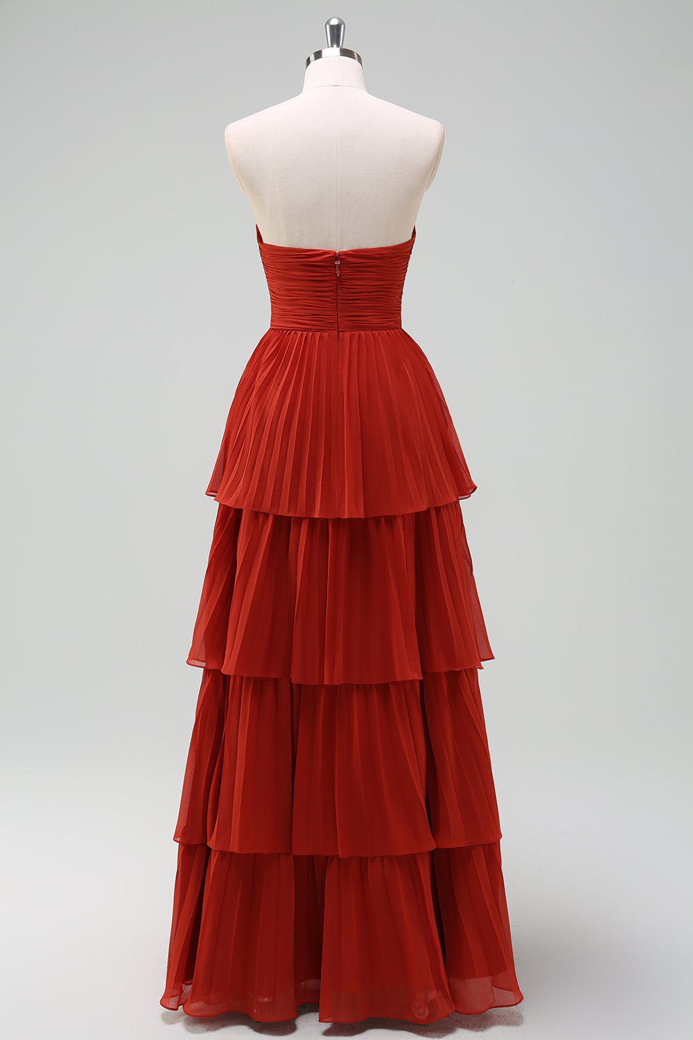 Sky Blue Sweetheart Pleated Tiered Long Bridesmaid Dress