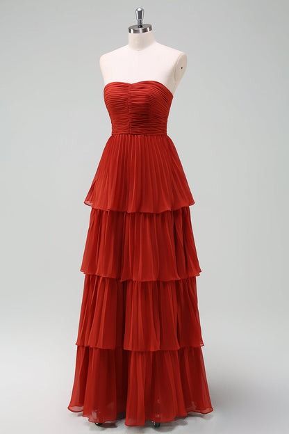 A-Line Sweetheart Lilac Tiered Chiffon Long Bridesmaid Dress with Pleated