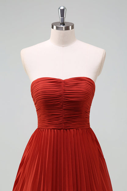 Sky Blue Sweetheart Pleated Tiered Long Bridesmaid Dress
