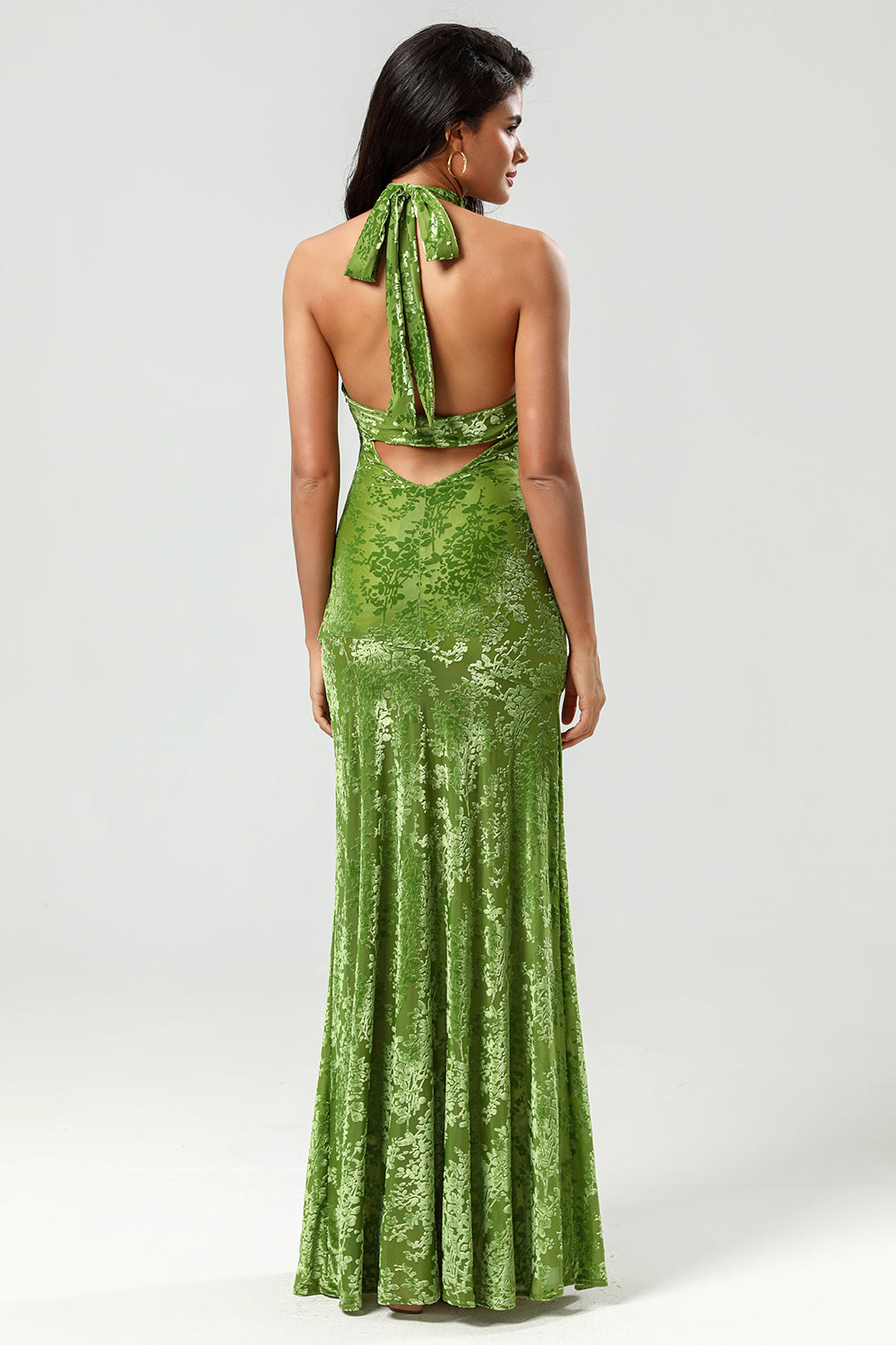 Velvet Halter Olive Holiday Party Dress