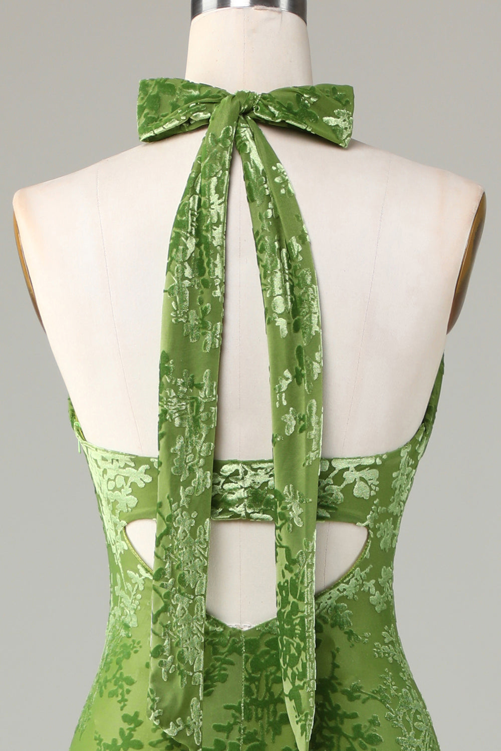 Velvet Halter Olive Holiday Party Dress
