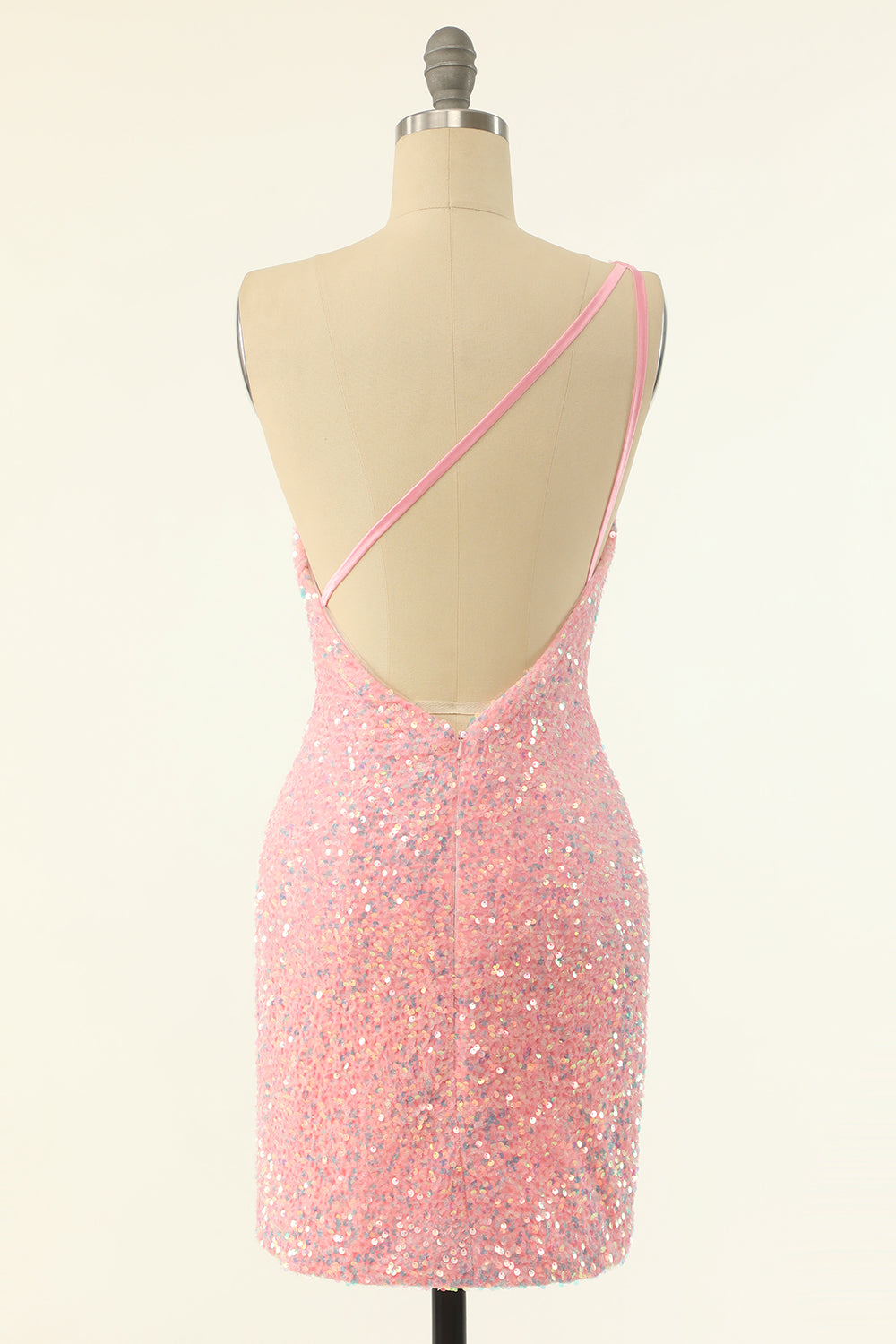 One Shoulder Pink Sequin Bodycon Mini Dress