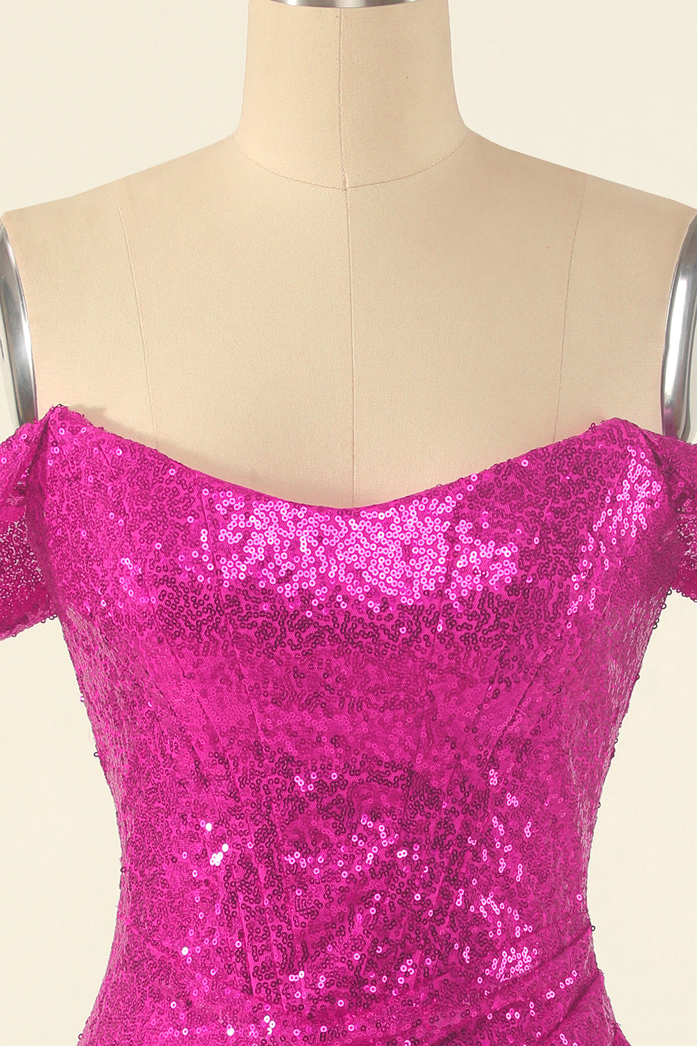 Fuchsia Off the Shoulder Sequin Party Mini Dress