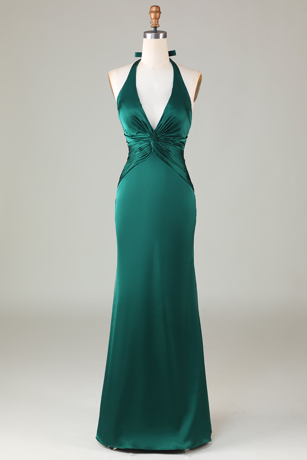 Mermaid Halter Dusty Blue Long Satin Bridesmaid Dress