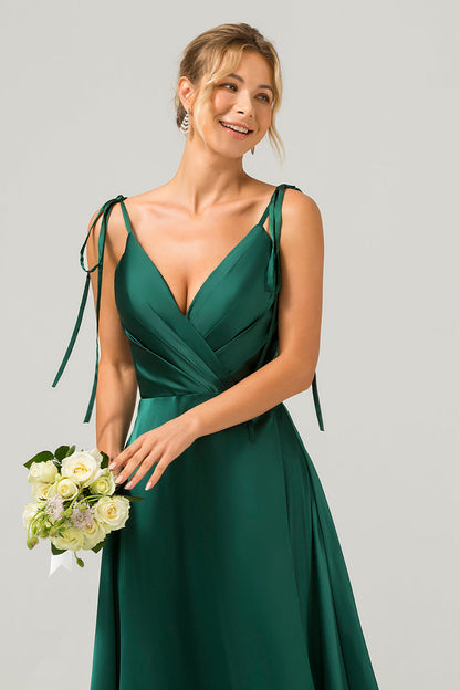 Royal Blue A-Line Spaghetti Straps Ruched Long Bridesmaid Dress with Slit