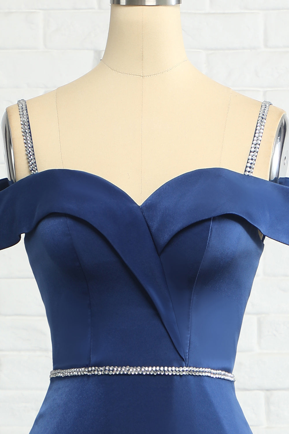 Mermaid Off the Shoulder Navy Bridesmaid Dress with Beading