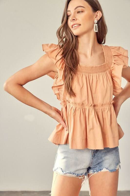 Dani Apricot Ruffle Babydoll Top