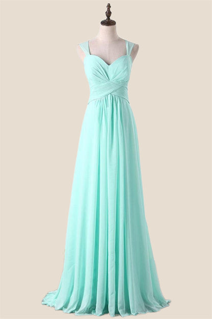 Aqua Chiffon A-line Long Bridesmaid Dress