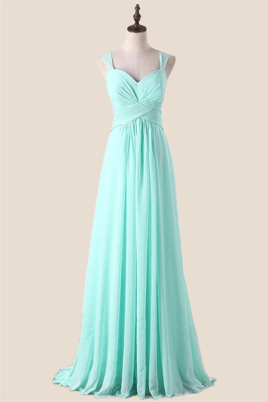 Aqua Chiffon A-line Long Bridesmaid Dress