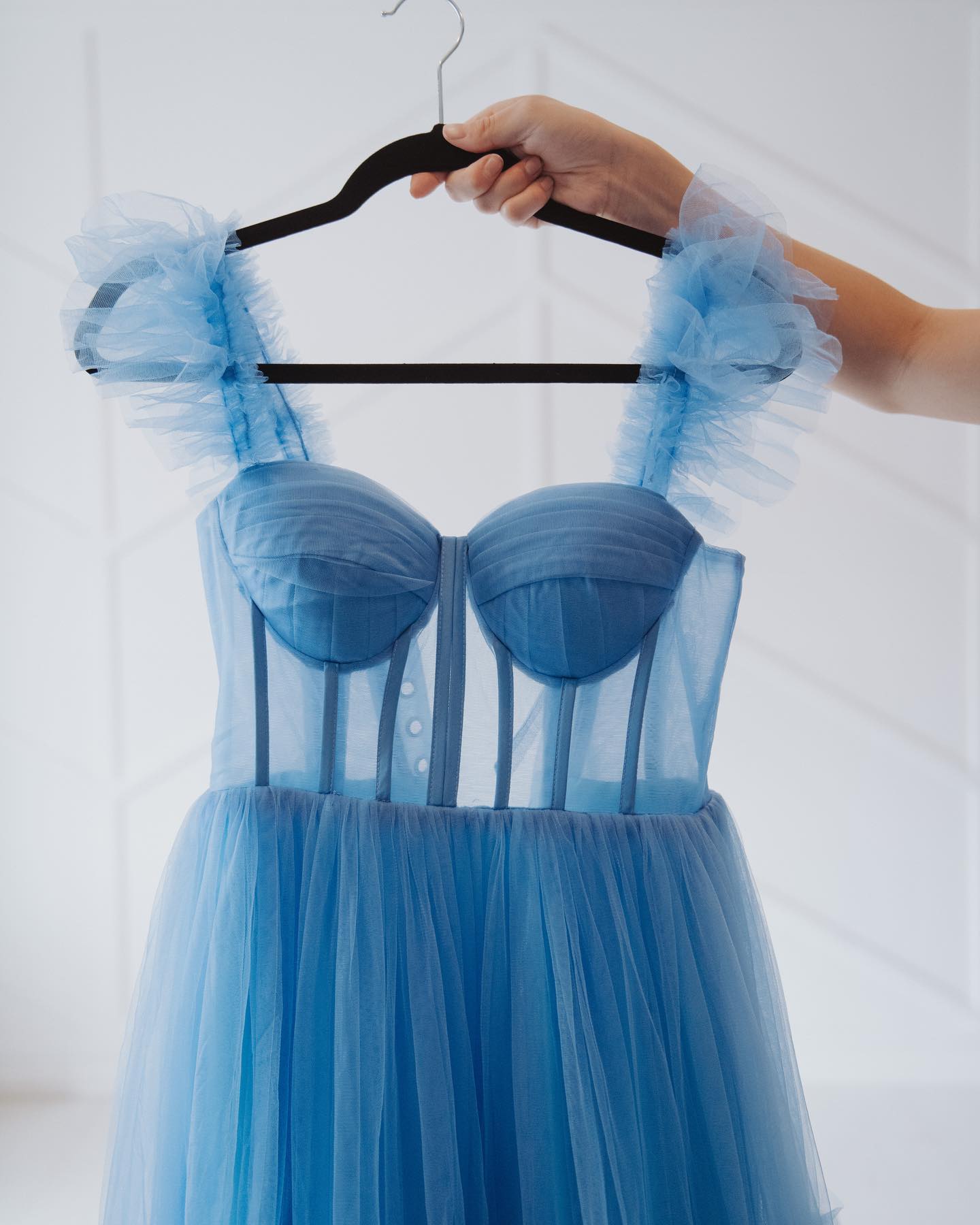 Black Tulle Ruffle Corset Tea Length Dress