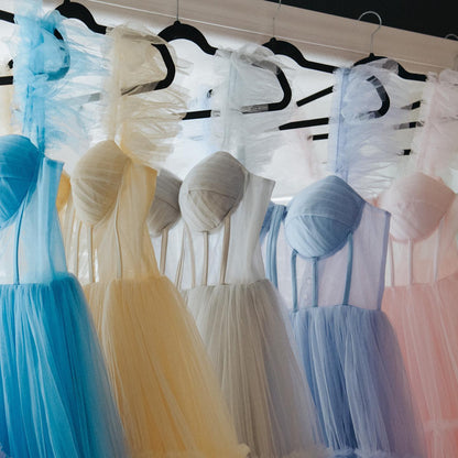 Black Tulle Ruffle Corset Tea Length Dress