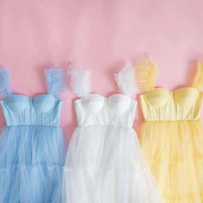Black Tulle Ruffle Corset Tea Length Dress