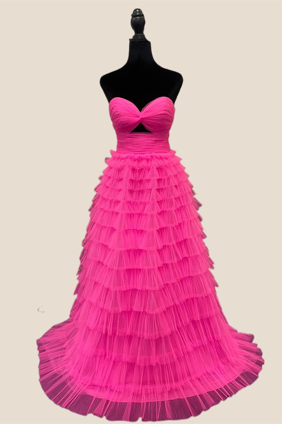 Knotted Purple Tulle Tiered Long Party Dress
