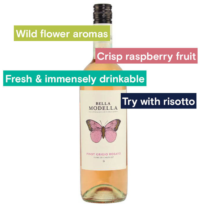 Bella Modella, Pinot Grigio Rose bottle & notes