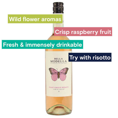 Bella Modella, Pinot Grigio Rose bottle & notes