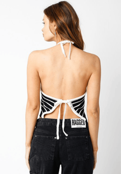 Iris Black Striped Crochet Halter Top